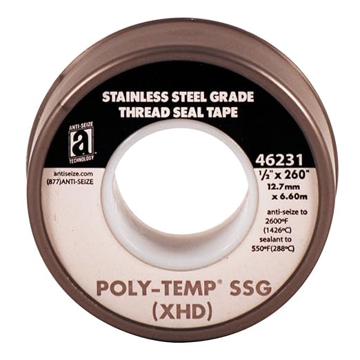 46231 Silver PTFE Poly-Temp Stainless Steel Grade Extra Heavy Duty Tape, 260" Length, 0.5" Width (Pack of 5)