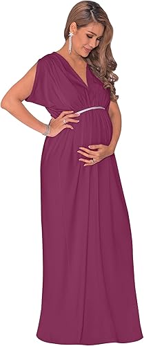 Miniatura 2 de KOH KOH Vestido largo de maternidad con cuello en V y manga corta para mujer