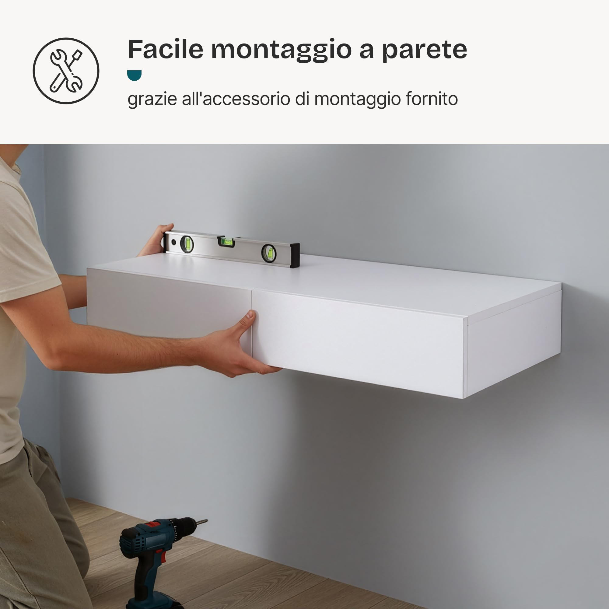 [en.casa] Mensola con 2 Cassetti Affiancati Consolle da Parete con Doppio Cassetto Mensola da Muro Comodino Sospeso 80 x 35 x 12 cm - Bianco