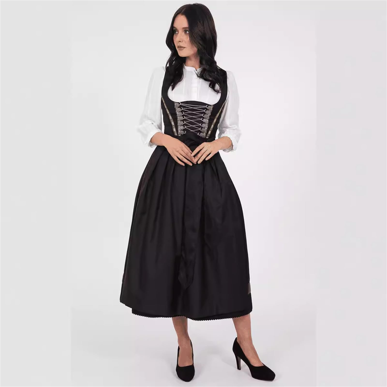 Dirndl Damen Bauchumfang Korsett Schlankheitskleid Bühne Auftritt Dirndel Kostüm Karomuster Reißverschluss Vorne Retro