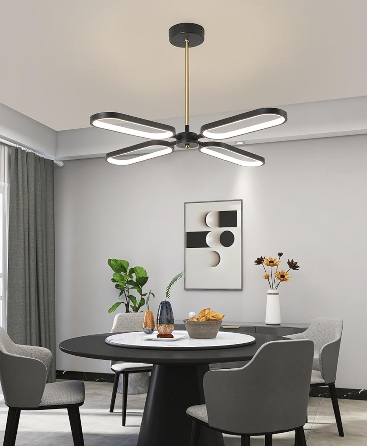 Nowoczesna lampa wisząca LED z pilotem zdalnego sterowania, idealna do salonu, jadalni, biura, kuchni lub kącika do czytania (kolor: 4 lwx