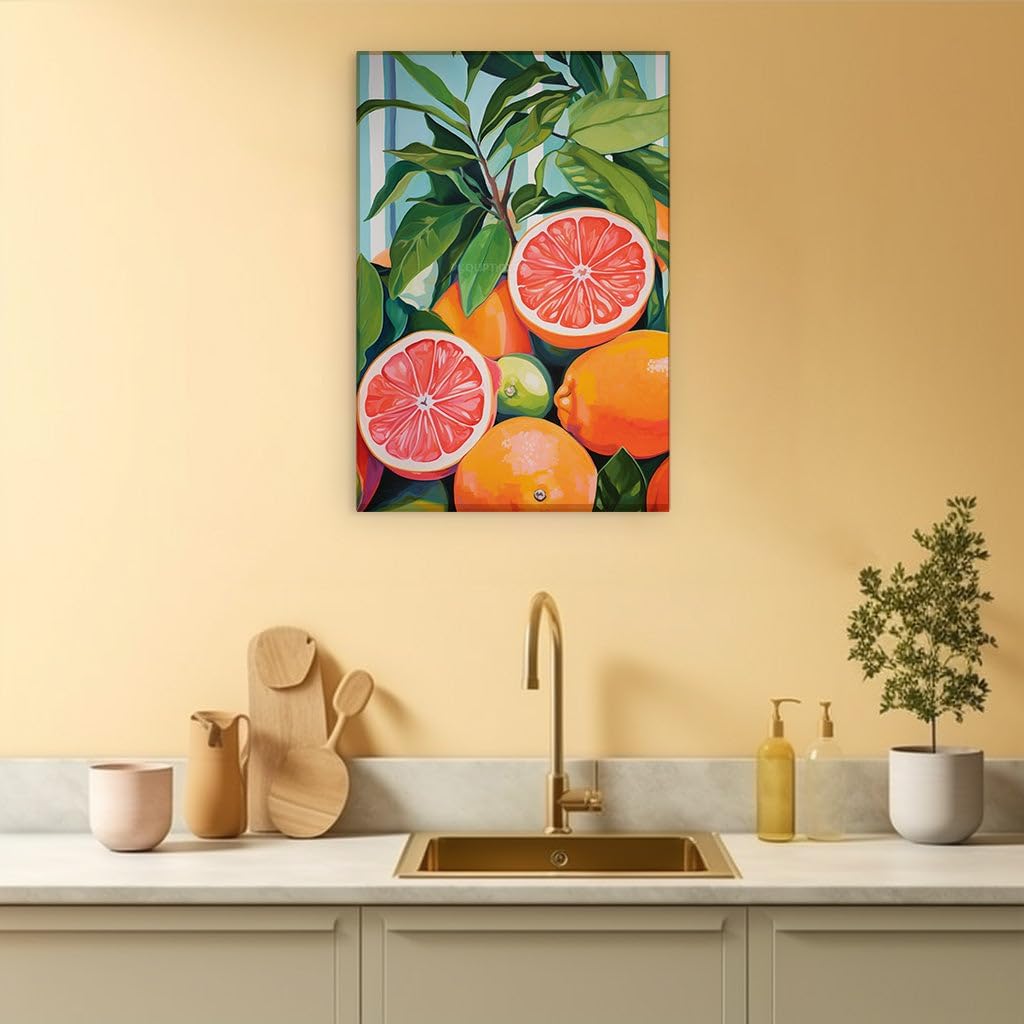 Canvas for Living room. A Feast for the Eyes: Celebrating Nature's Bounty in a Vivid Citrus Oil Painting, 27 x 18 inch Canvas Wall Art - Contemporary Masterpieces - Modern Home Decor