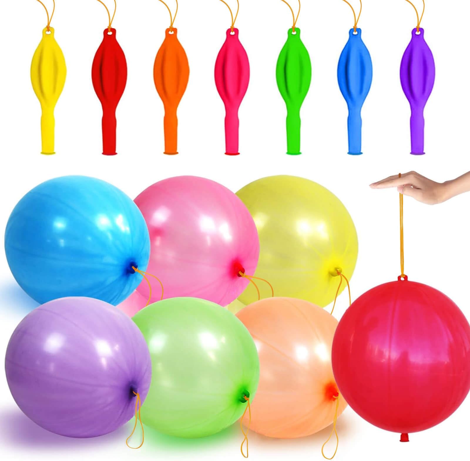 LEEZZIZZ 30Pcs Punch Balloons, Thickened Neon Punching Balloon Heavy Duty Party Favors for Kids with Rubber Band Handle, Bouncy Balls for Birthday Weddings Goodie Bag Stuffer Supply