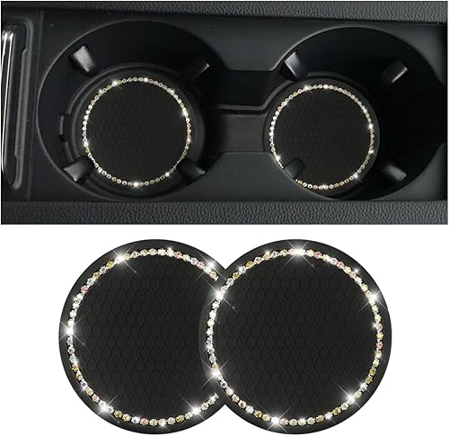 Miniatura 8 de Portavasos para automóvil, 2 piezas, accesorios universales de diamantes de imitación de cristal brillante de 2.75 pulgadas, juego de almohadillas