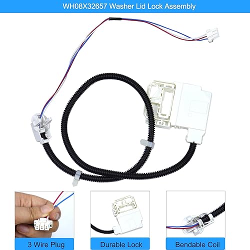Miniatura 2 de WH08X32657 WH08X31222 Interruptor de bloqueo de tapa de lavadora y arnés de cables de repuesto para la mayoría de GE, reemplazo OE AP7033485