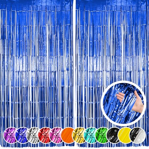 Image of Hampton Distribution 2 Pack Blue Fringe Backdrop Curtains, Blue Streamers Party Backdrop, Baby Shower Decorations, Party Decorations Supplies for Birthday, Holidays, Parties & More