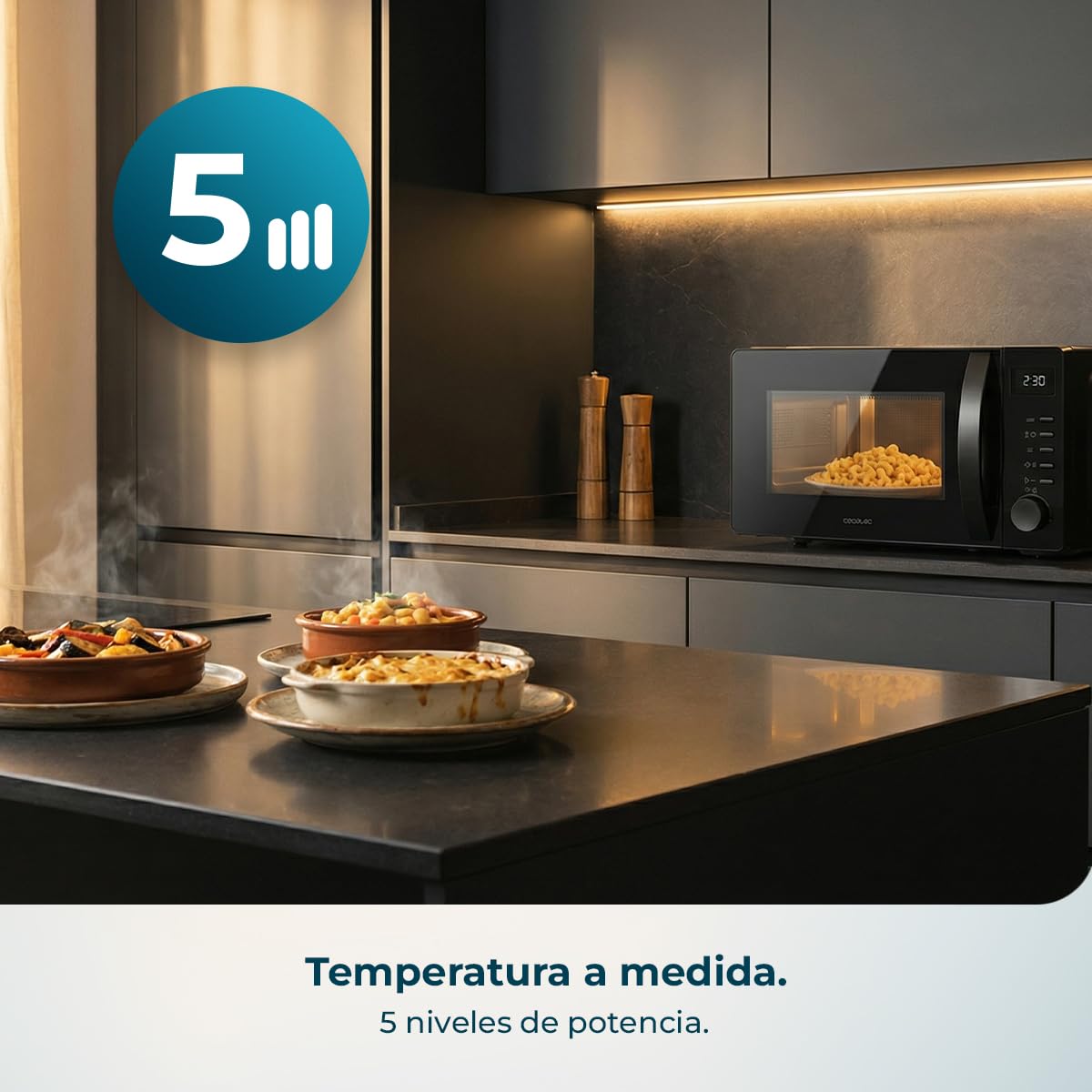 Cecotec Microondas Digital Proclean 5005 Black. 700W, 20L, Tecnología 3DWave, 5 Niveles Potencia, Temporizador 30 Min, Descongelación, Pantalla con Reloj, Comidas Listas al Instante - 5