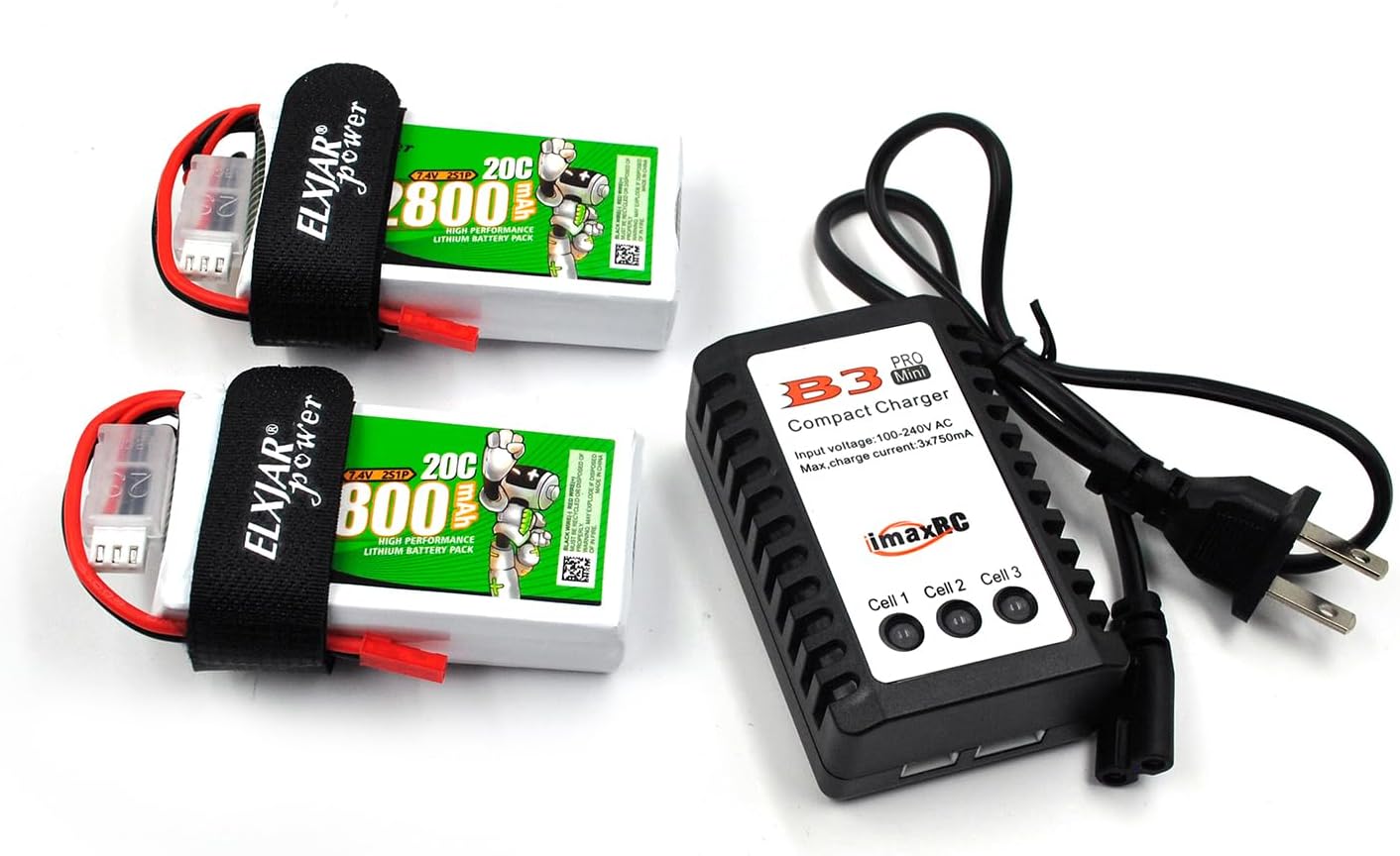 elxjarpower (2-Pack) 7.4V 2800mAh 20C Li-Polymer Battery Replacement for Radiolink