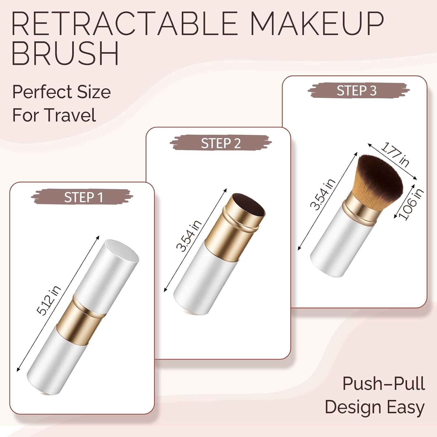 Retractable Kabuki Travel Makeup Brush, All-in-One Face Brush with Protective Cap, Ultra-Soft Dense Bristles for Powder, Blush, Foundation, Flawless On-the-Go Application(White)