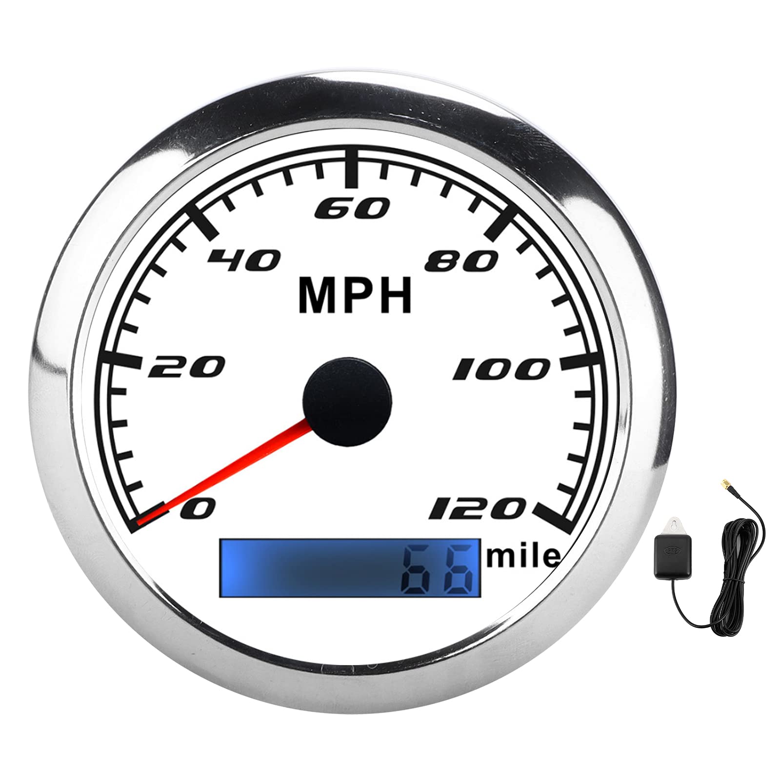 Tachimetro GPS Impermeabile in Acciaio Inossidabile Universale per Auto Camion Barca 120 MPH IP67 Tachimetro Puntatore GPS (WHITE)