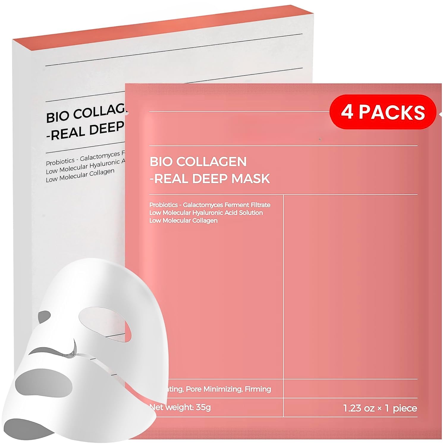 4 Pcs Bio Collagen Real Deep Mask, Collagen Wrapping Mask, Overnight Face Masks Sheet with Deep Bio-Collagan, 4 Facial Sheet Masks Skincare, Night Wrapping Masks for Face Glow, Hydration & Wrinkles