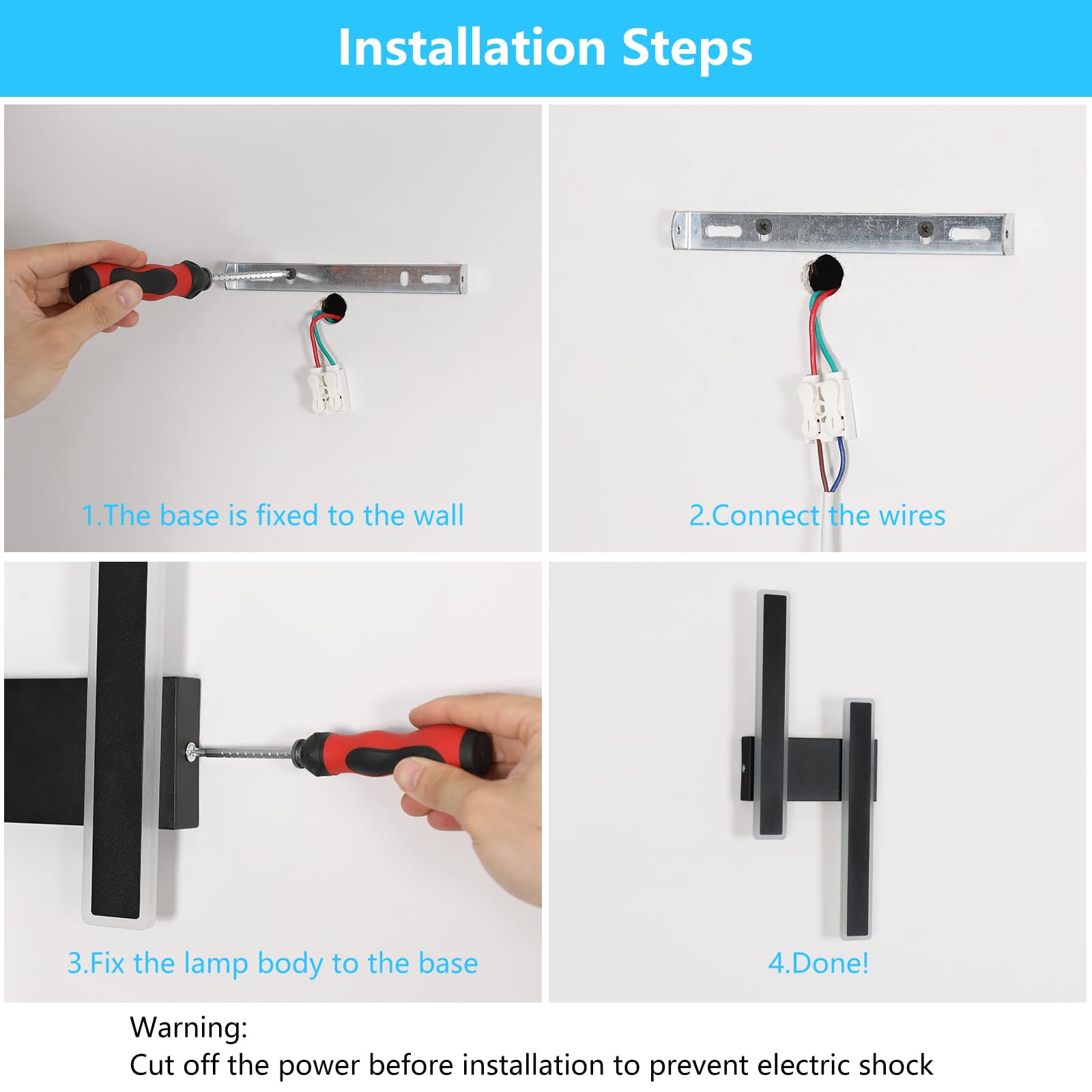 DELIPOP Aplique LED de Pared Interior, 32W 3600LM Lámpara de Pared Moderna 6500K, Negro Iluminación Luz pared Interior para Sala de Estar Dormitorio Escaleras Pasillo