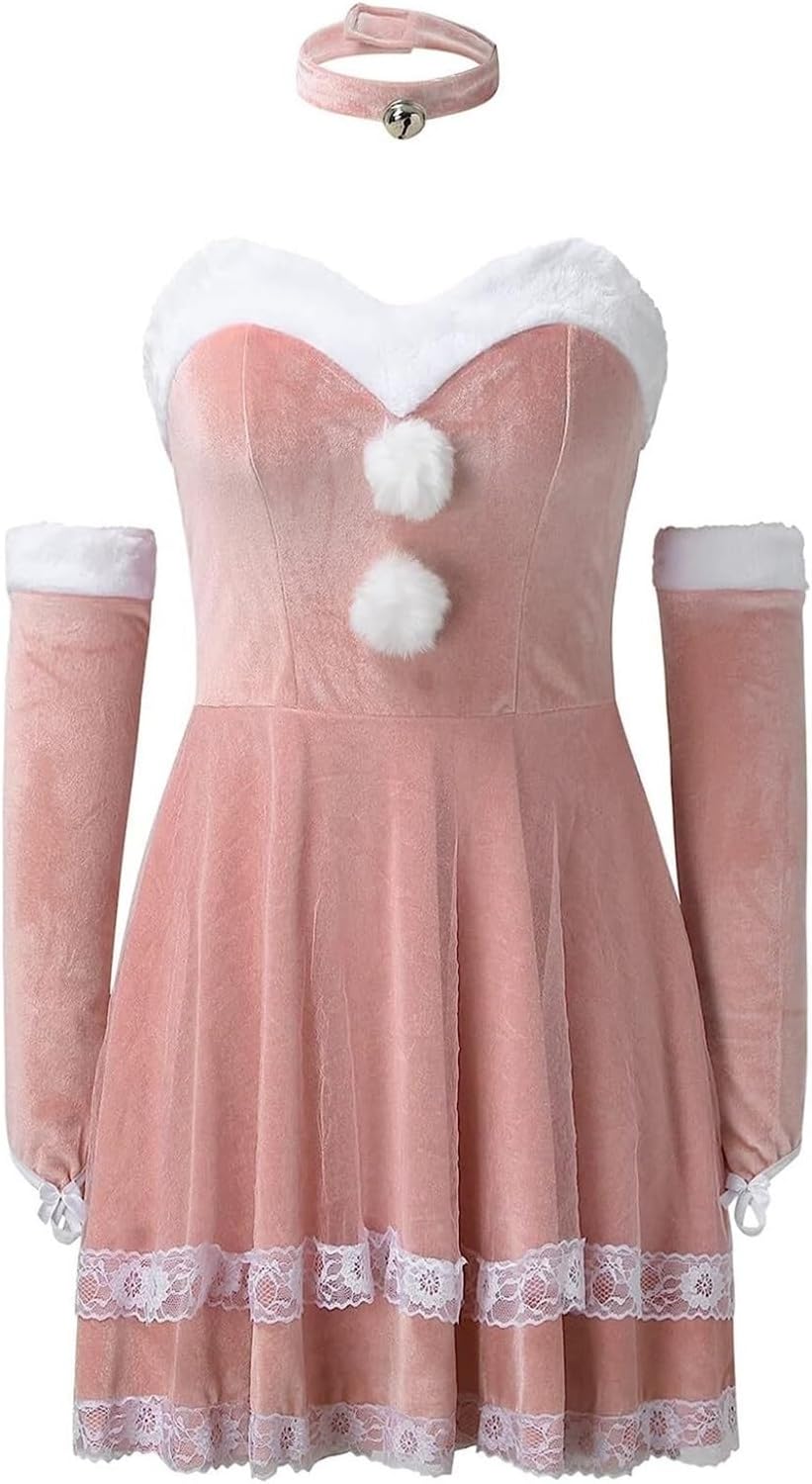 Womens Christmas Jumpsuit Pajamas Sexy Off Shoulder Nightdress One Piece Xmas Negligees Bodysuit(M)