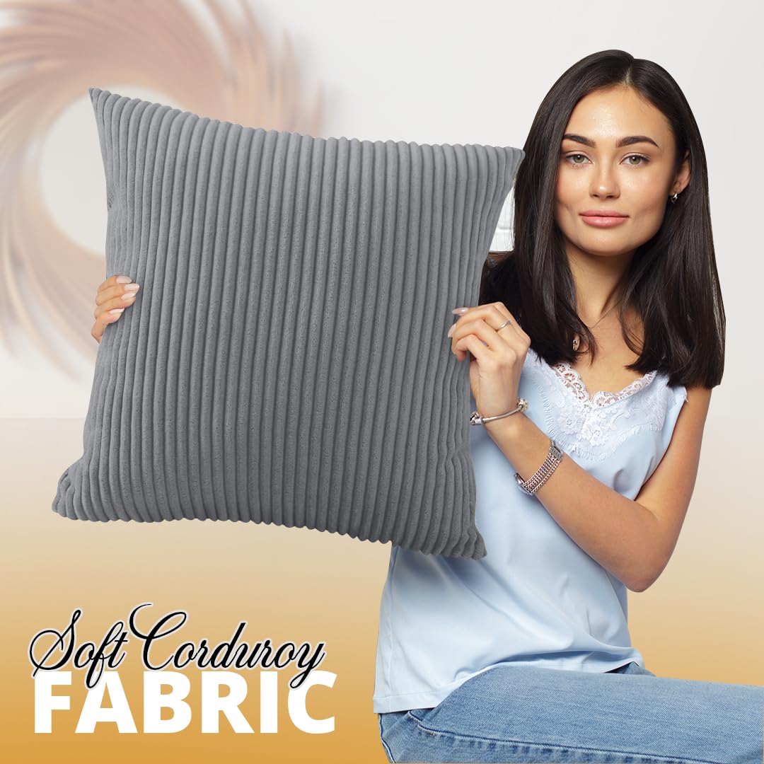 Hafaa Cushion Covers 45 x 45 cm Pack of 2 Silver Cushions Decorative Stripe Throw Pillow Cases Soft & Fluffy with Invisible Zipper for Living Room Bed and Couch (18x18 Inch) - Image 4