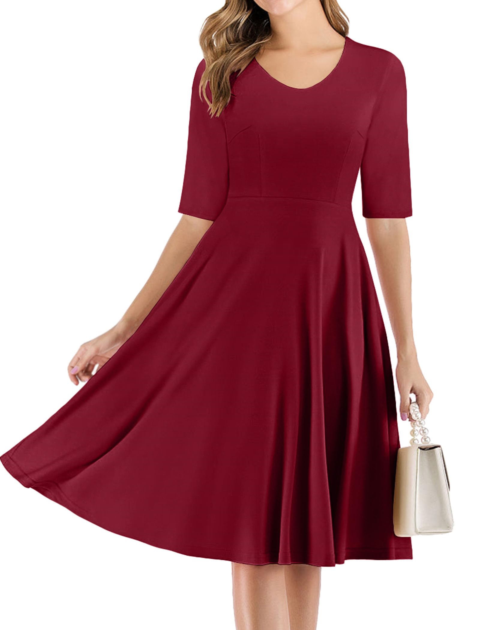 ELESOL Women's Half Sleeve Swing Dress Vintage Floral A Line Cocktail Party Dress