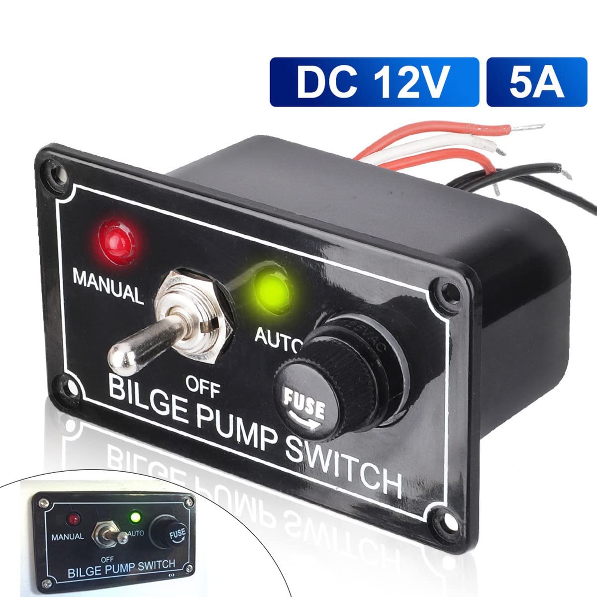 Panel de Interruptores de Bomba de Sentina Marina con Fusible de 12 V CC con Luz Indicadora LED Interruptor de Palanca Manual/Apagado/AutomáTico de 3 VíAs