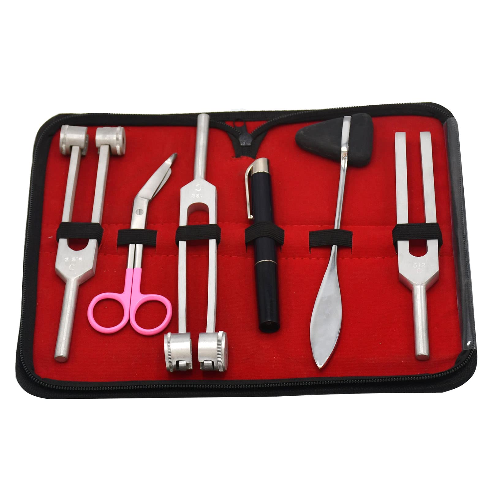 LAJA Imports 6 Pcs Reflex Percussion Taylor Hammer Penlight Tuning Fork C 256 C 512 C 128 + Lister Bandage Scissors