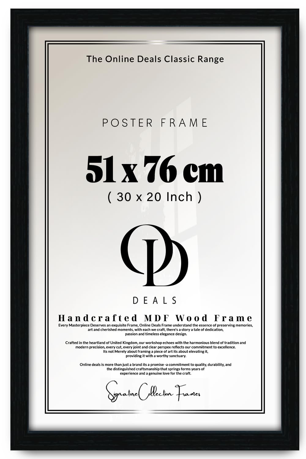 Od Deals Black Mdf Photo Frame – 51X76 Cm | Flat Design, Shatter-Resistant Perspex, Secure Metal Clips, Portrait & Landscape Wall Display For Posters And Prints