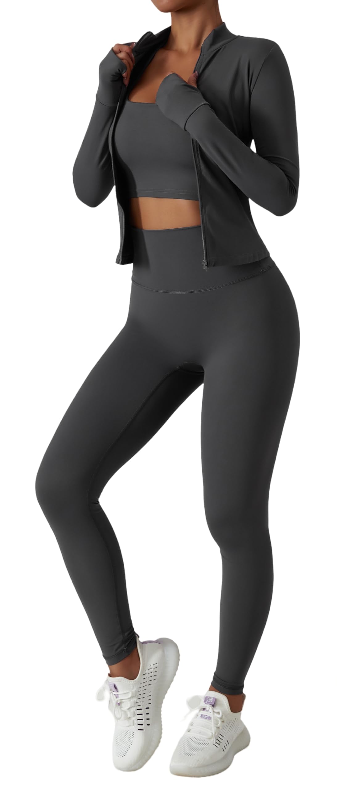 Ensemble de survêtement deux pièces pour femme - Veste à manches longues et fermeture éclair - Legging taille haute - Ensemble d'entraînement