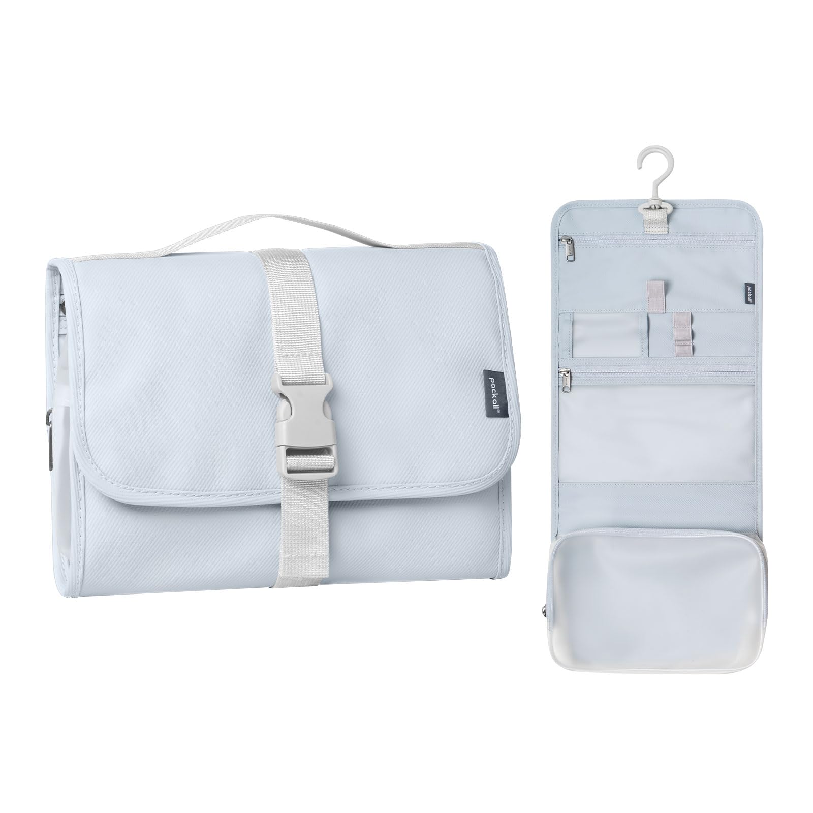 pack all Hanging Travel Toiletry Bag, Foldable Cosmetic Bag with Multiple Compartments, Water-Resistant Makeup Bag for Toiletries, Accessories (Light