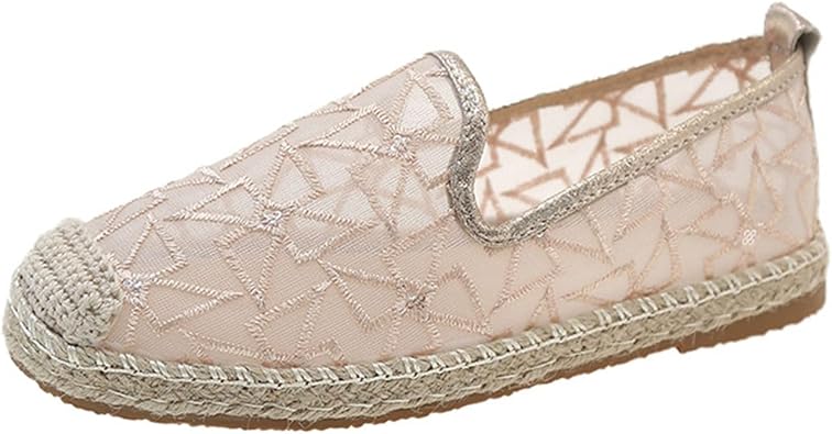 FANSU Lace Embroidery Espadrilles Women, Comfortable and Portable Women's Espadrille Shoes, Slip-on Flat Espadrilles, Ladies Canvas Shoes No Laces