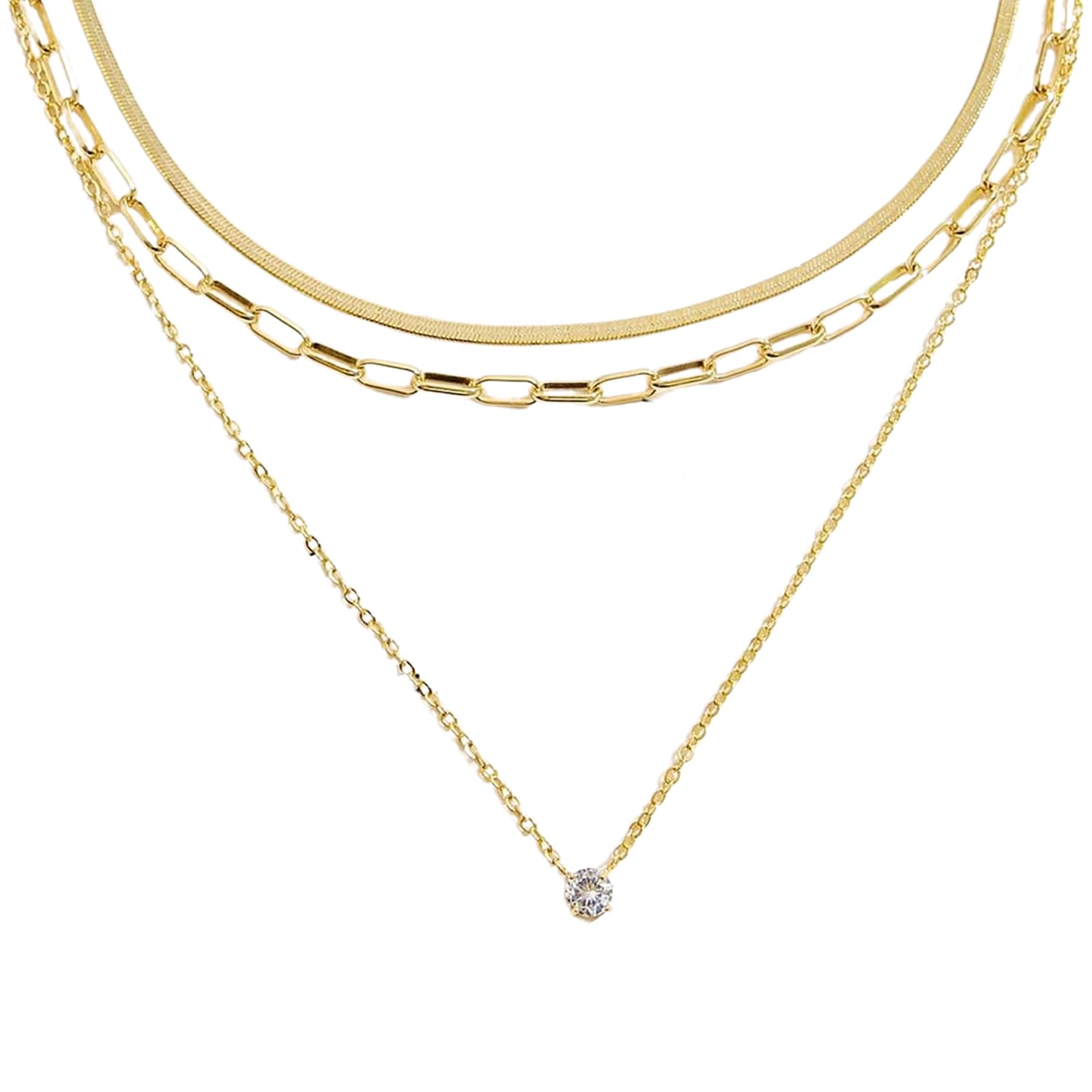 IOSPKKIOCollar de gargantilla de plata multicapa para mujeres y niñas, collar con colgante de circonita, delicado collar plano de serpiente en capas, L