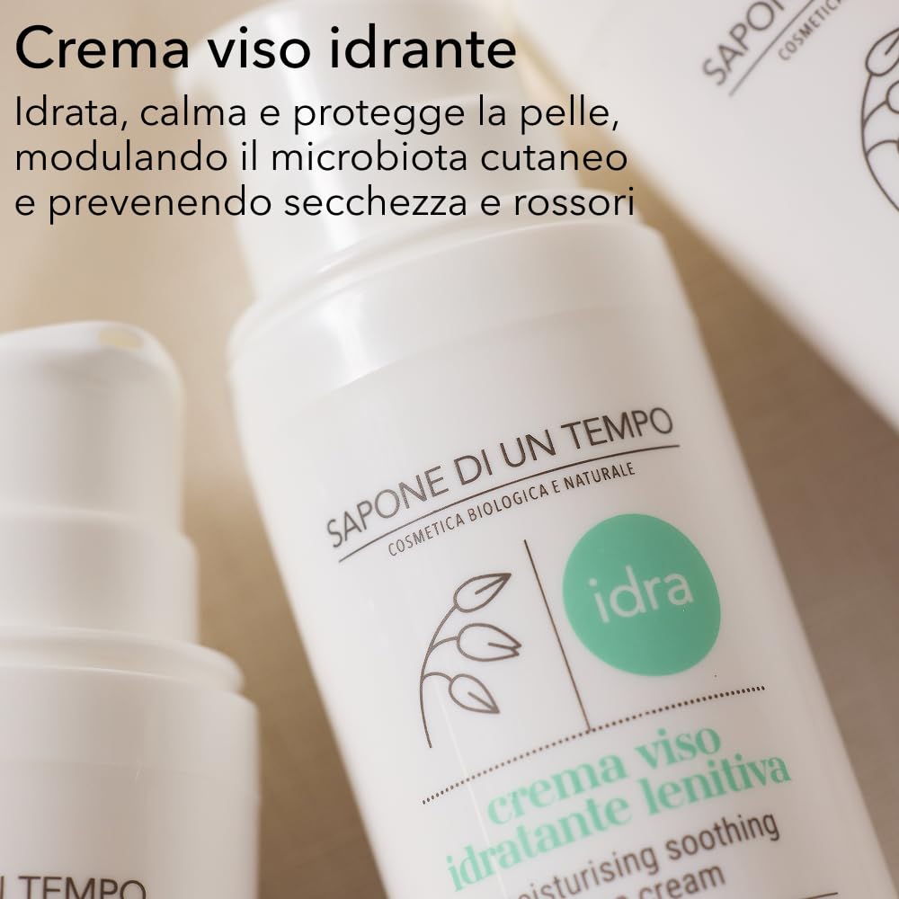 Sapone di un Tempo Kit Skincare Viso Completo con Crema Lenitiva 50 ml, Siero 30 ml, Contorno Occhi 30 ml, Detergente 150 ml e Tonico 300 ml – Set Regalo, Cofanetto Regalo Donna