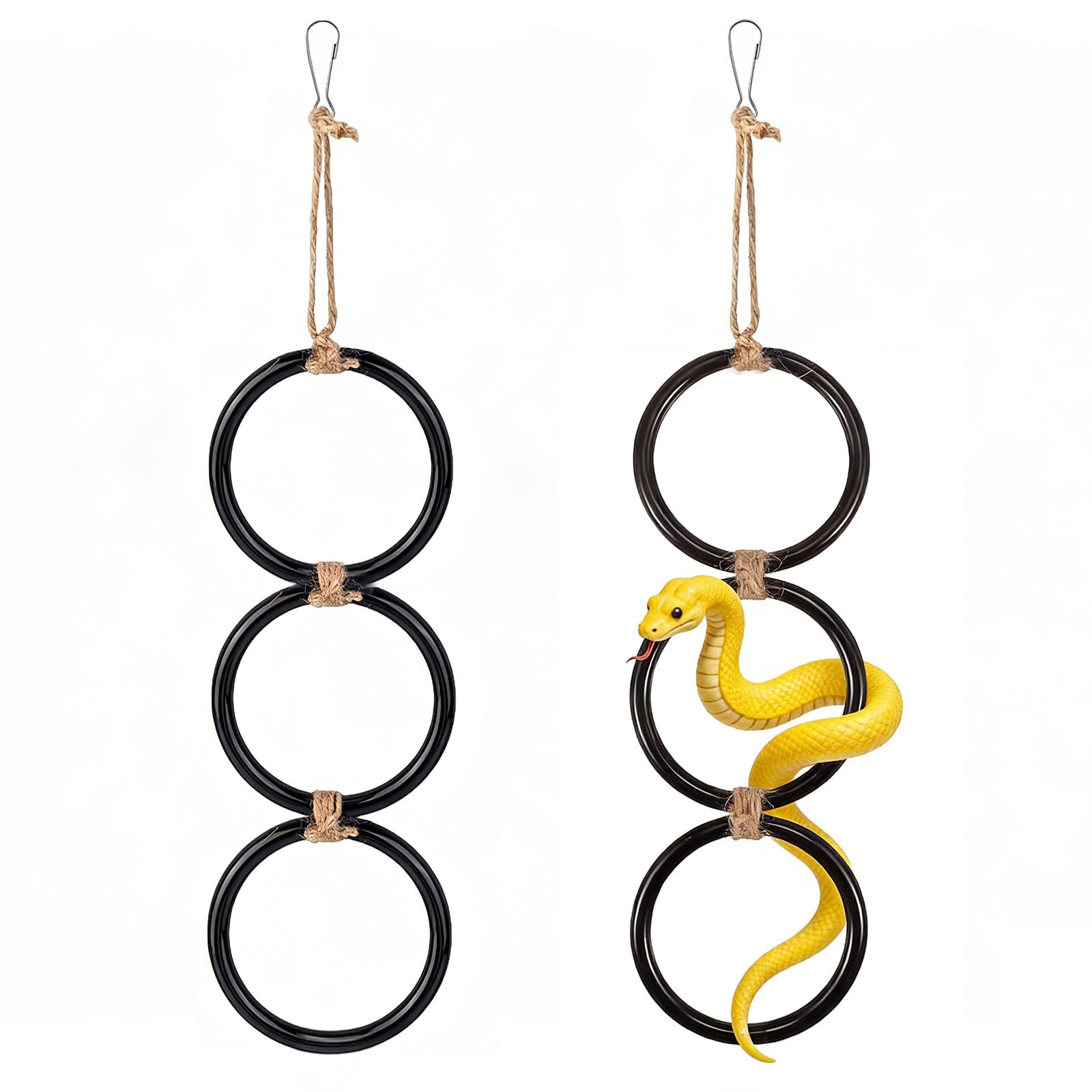 SBLKUY 2PCS Snake Climbing Rings, Corn Snake Enrichment Rings Hanging Ball Python Enrichment Accessories for Reptile Tank Cage Bearded Dragon Lizard(Black) - 2