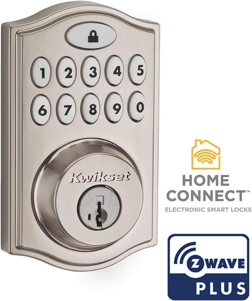 Kwikset99140-023 SmartCode 914 Traditional Smart Lock Keypad Electronic Deadbolt Door Lock with SmartKey Security and Z-Wave Plus, Satin Nickel