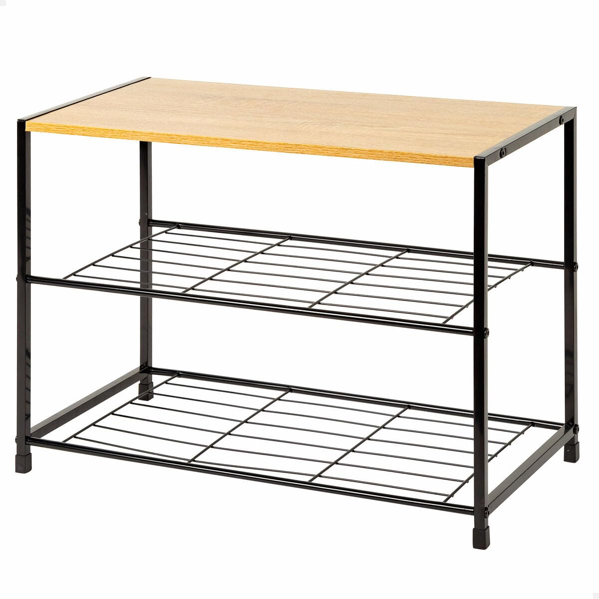 AKTIVE MAX Home Metal Shoe Rack Entrance Hall, 48 x 63 x 114 cm, 3 Shelves, Wood and Black Steel, Max. 8 kg, Industrial Style, Open, Shoe Shelf, Shoe Organization (18426)