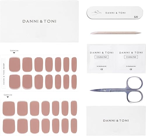 Miniatura 5 de DANNI & TONI Tiras de uñas de gel semicuradas nude (Blissful), color café, calcomanías de uñas de gel naturales, 28 calcomanías