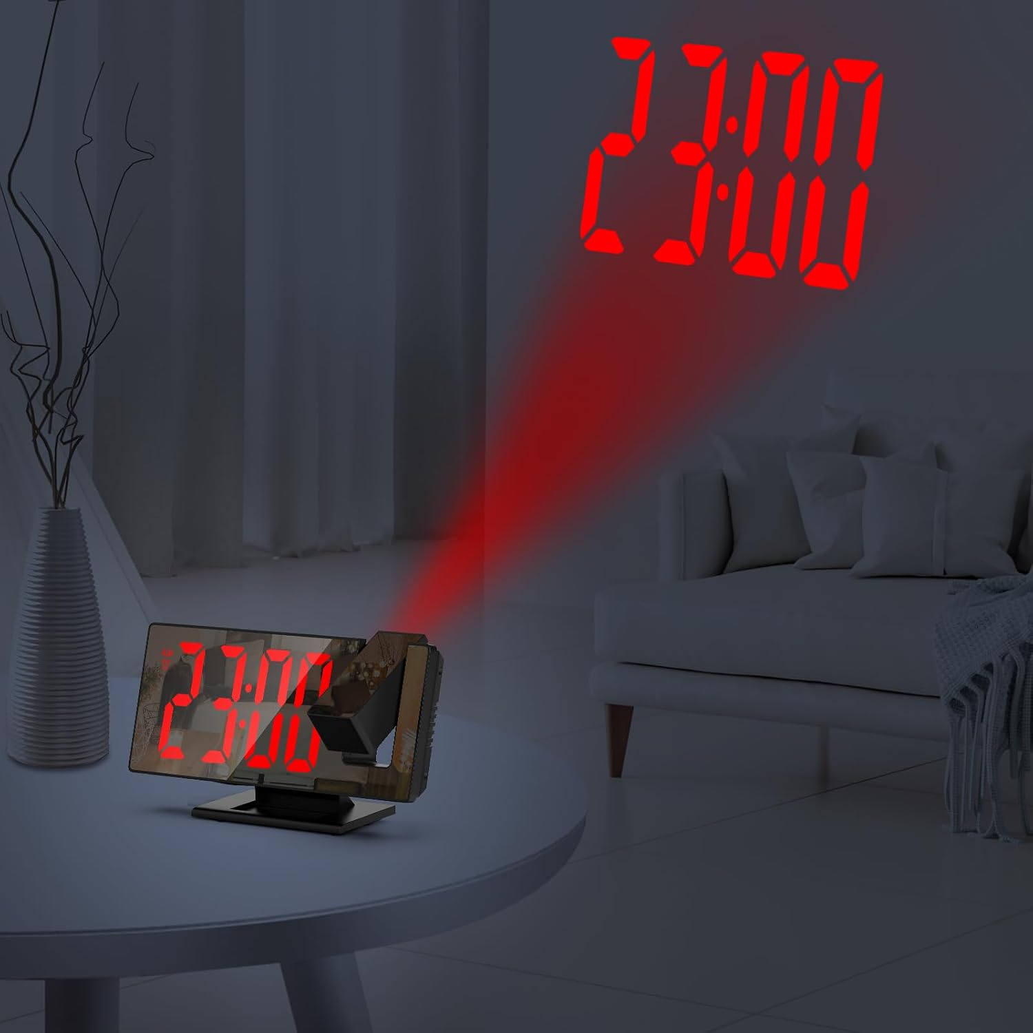 ORIA Projection Alarm Clock, LED Electronic Mirror Alarm Clock for Bedroom, Large Display, Temperature, Adjustable Brightness, Snooze