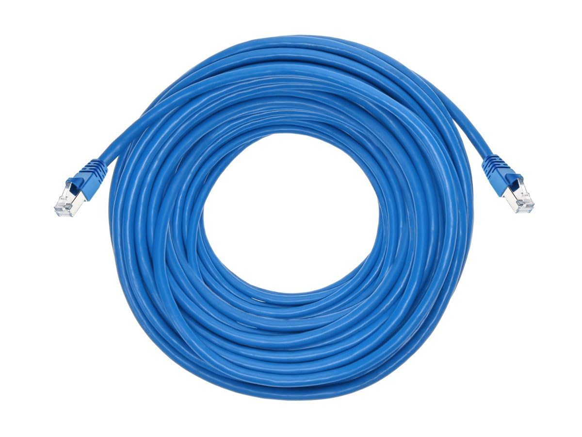 Monoprice 50FT 24AWG Cat6A 500MHz STP Ethernet Bare Copper Network Cable - Blue
