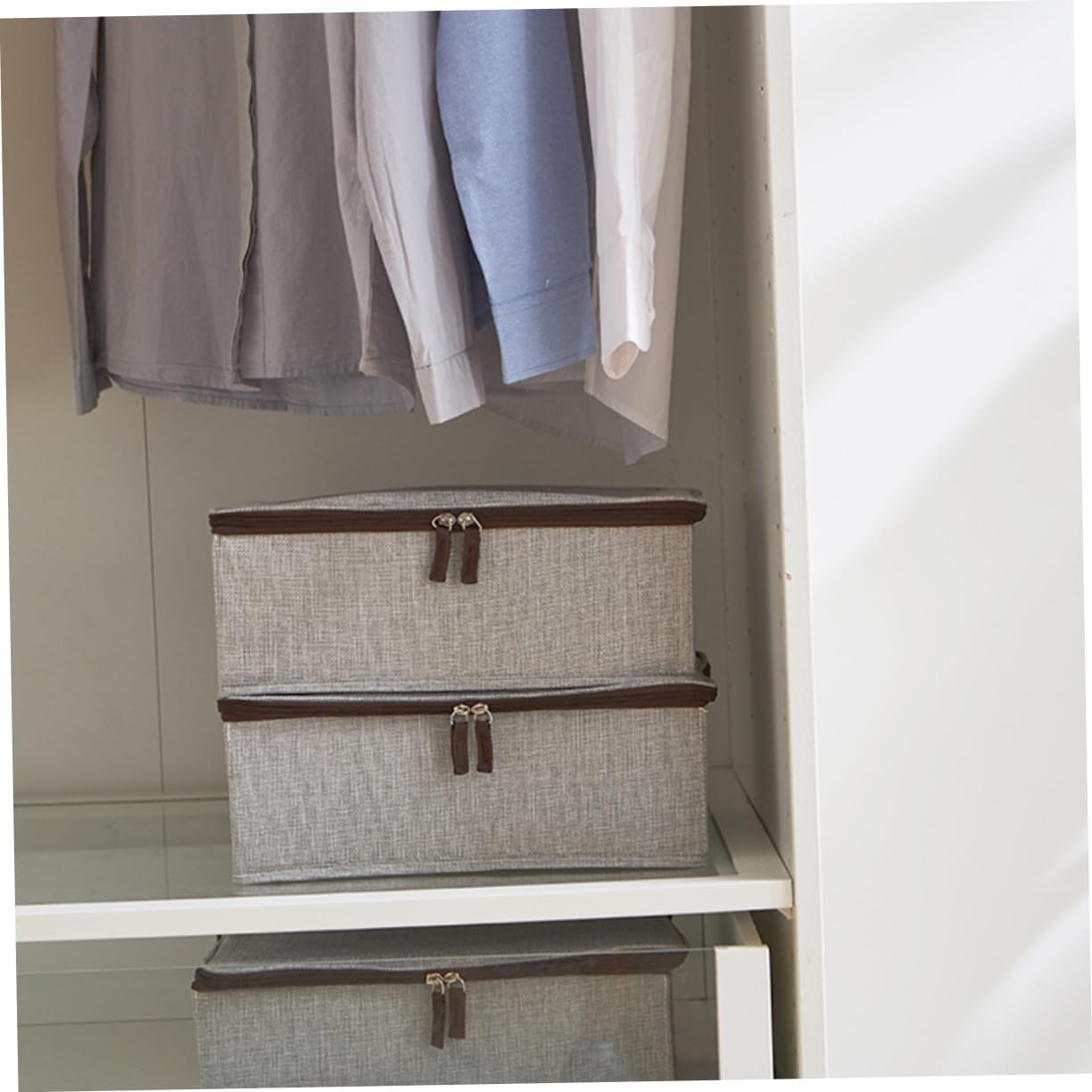 Foldable Zipper Storage Box for Clothing and Bras Sturdy Fabric Organizer for Bedroom Grey for Home Use and Space Saving