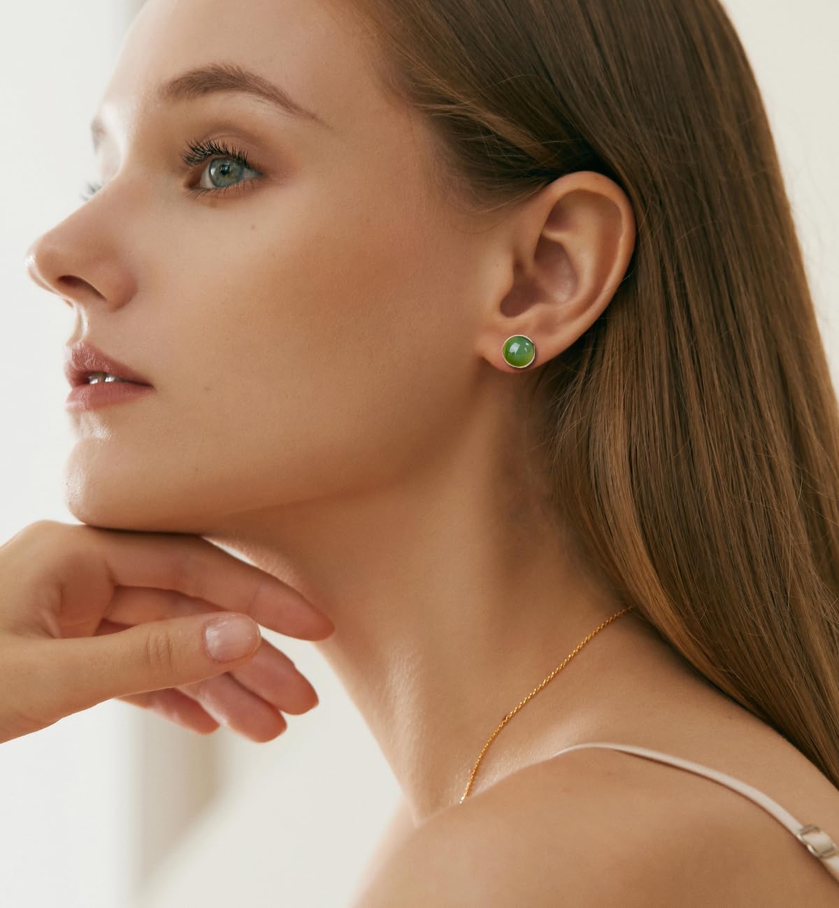 Jade Stud Earrings for Women, Natural Real Green Jade 14k Yellow Gold Plated Sterling Silver Hypoallergenic Earrings, Christmas Jewelry Gifts for Wife Mom