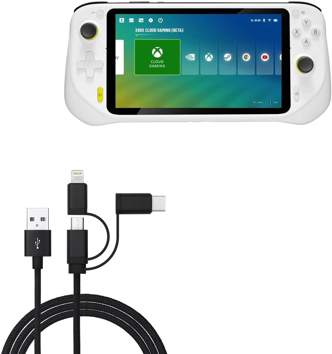 BoxWave Cable Compatible with Logitech G Cloud Gaming Handheld 940-000198 (7 in) - AllCharge 3-in-1 Cable - Jet Black