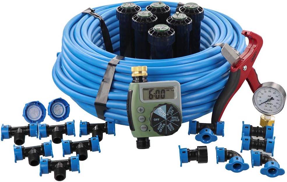 Orbit 50020 In-Ground Blu-Lock Tubing System and Digital Hose Faucet Timer, 1-Zone Sprinkler Kit, Blue, Black