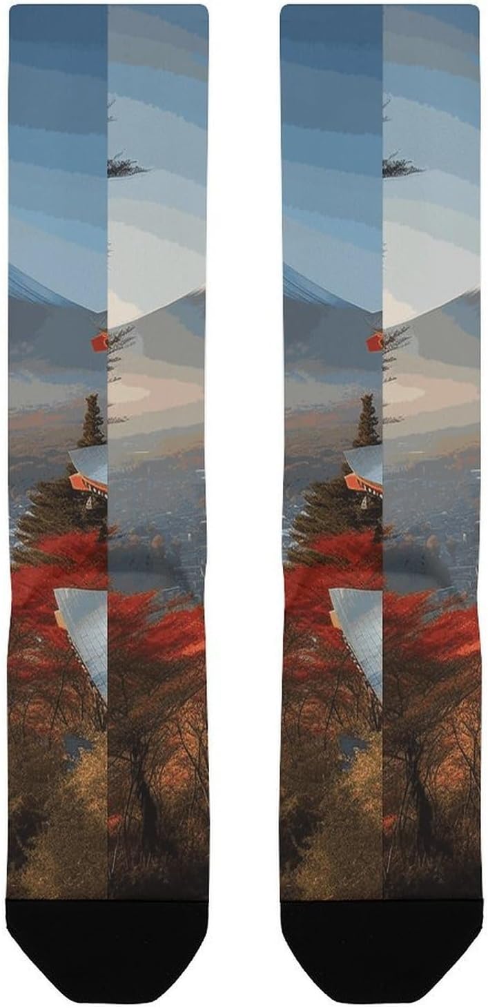 Japan Mount Fuji Landscape Knee High Soccer Socks Moisture Wicking