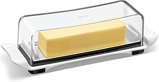 Butter Dish, IKOCO Airtight Butter Dish with Lid for Countertop and Refrigerator, Dishwasher Safe Butter Holder Container for Eastern and Western Butter, White