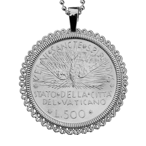 1978 Vatican 500 Lire Sede Vacante BU Uncirculated 83.5% Silver Coin 925 Sterling Silver Necklace NEW - Descending Stylized Dove