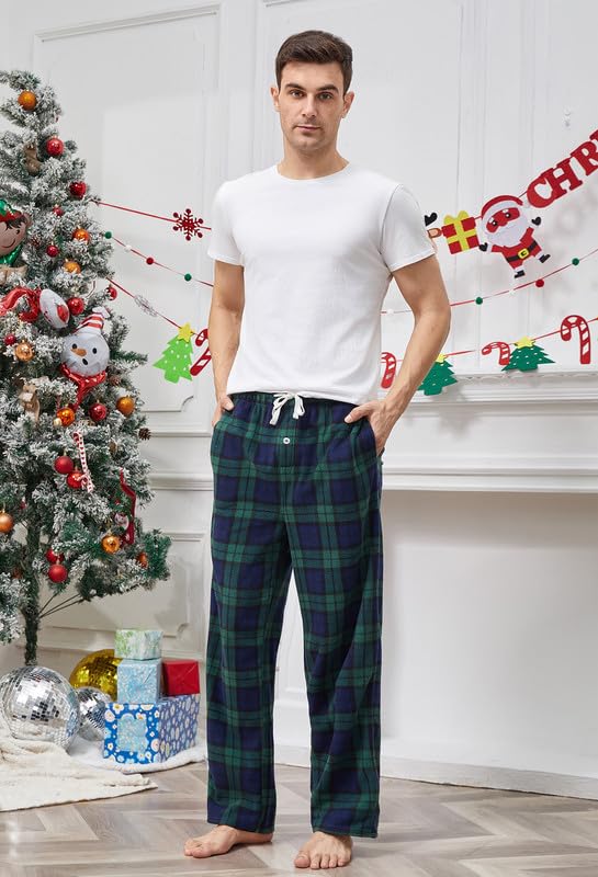 Image of U2SKIIN Mens Fleece Pajama Pants, Warm Plaid Lounge Pj Bottoms