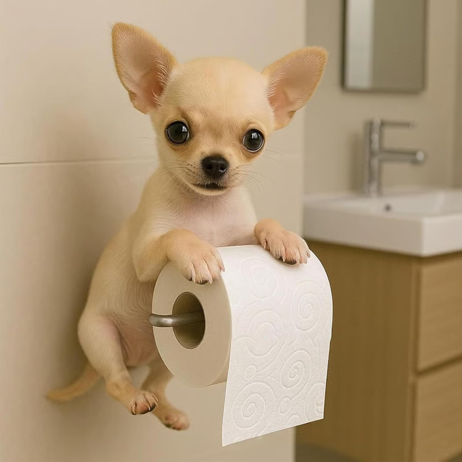 Welpen Gewebehalter Wandmontiert Rolle Spender Lustig Hund Papier Handtücher Rack Realistisch 3D gedruckt Toilette Papierhalter Badezimmer Dekor, Chihuahua