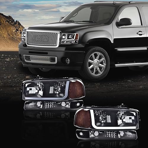 Vista 13 de PIT66 Conjunto de faros delanteros LED DRL BAR compatible con GMC Sierra 1999-2007 /Sierra 2500/99-06 GMC Yukon 1999-2004, accesorios de luces