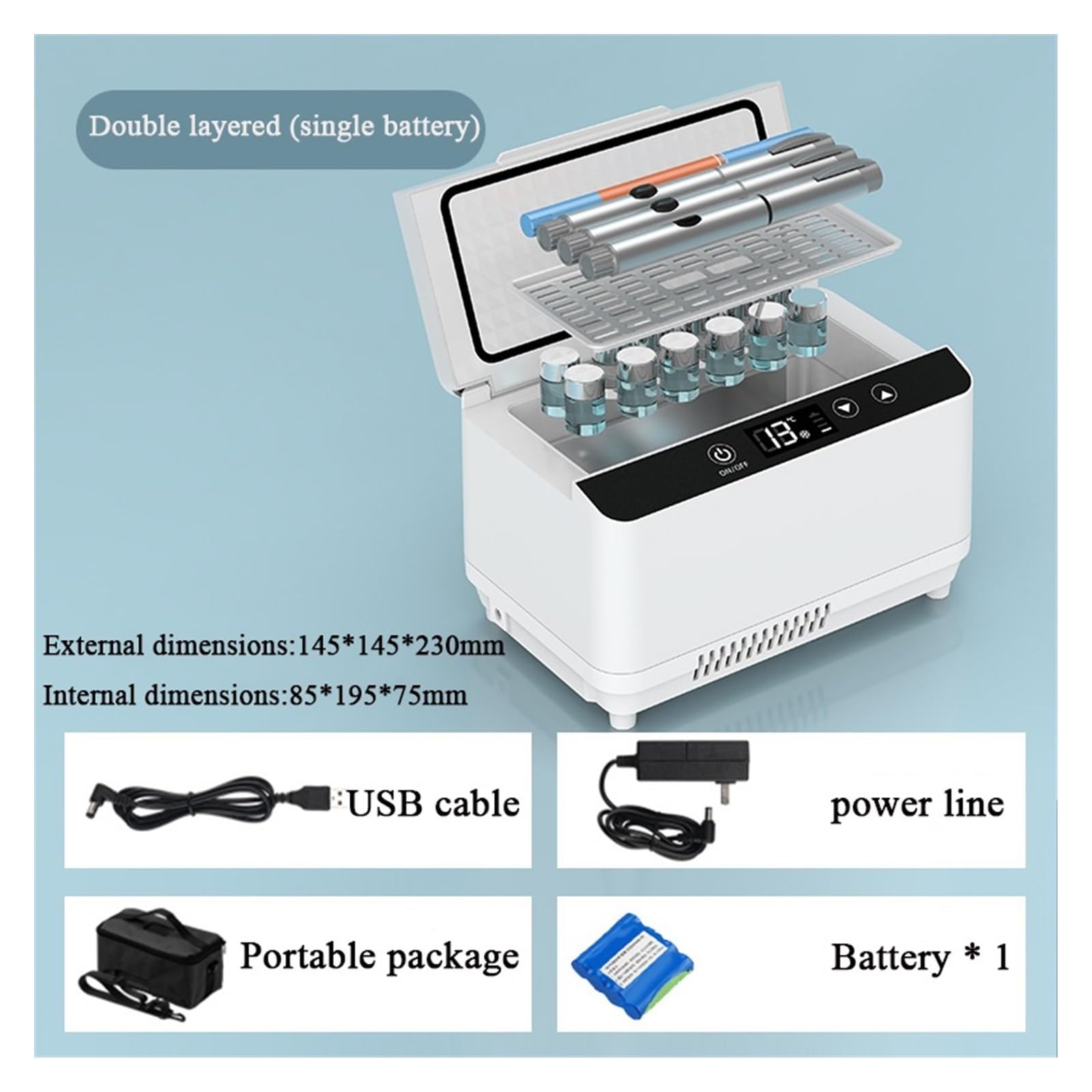 Mini refrigerador eléctrico for Coche, refrigerador portátil for insulina, Caja de refrigeración, refrigerador de interferón, Estuche de Uso Dual for Coche y hogar.
