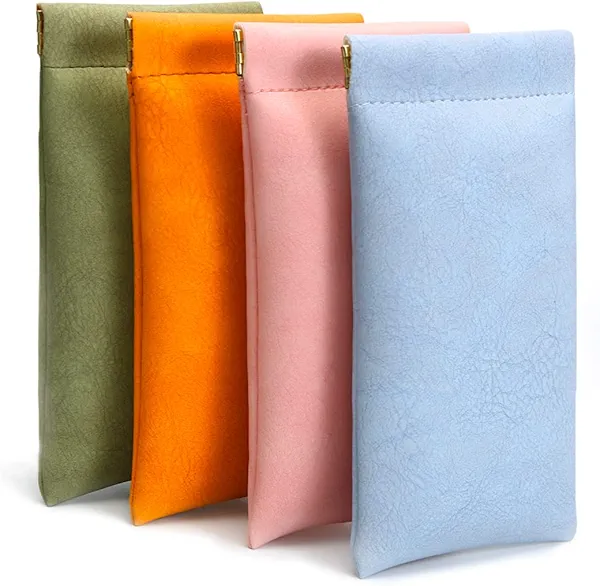 iGeyzoe Glasses Case 4 Pack, Eyeglasses Case For Women men, PU Soft Glasses Sunglasses Case Portable