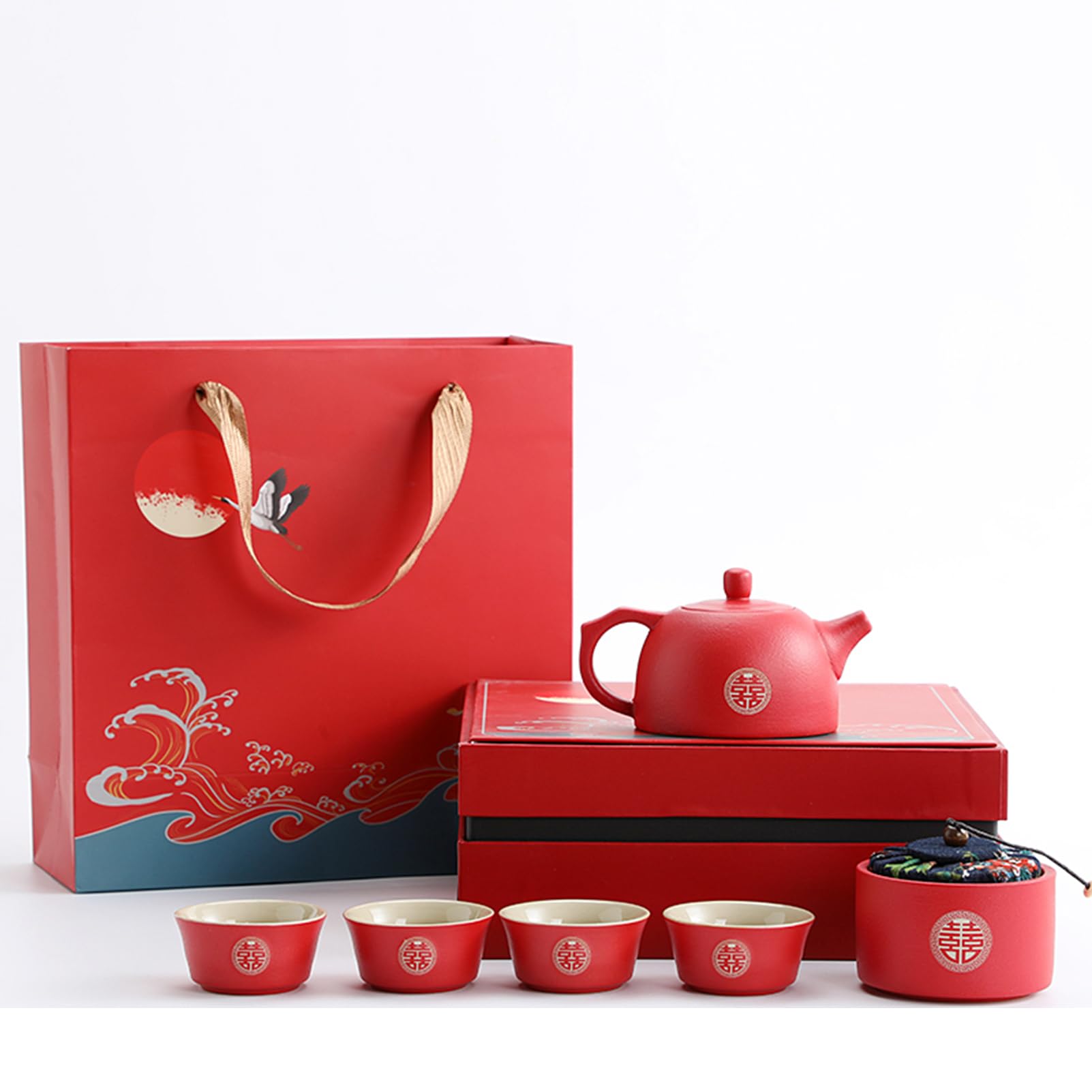 Cadeau de mariage traditionnel service à thé rouge pour les jeunes mariés et amis