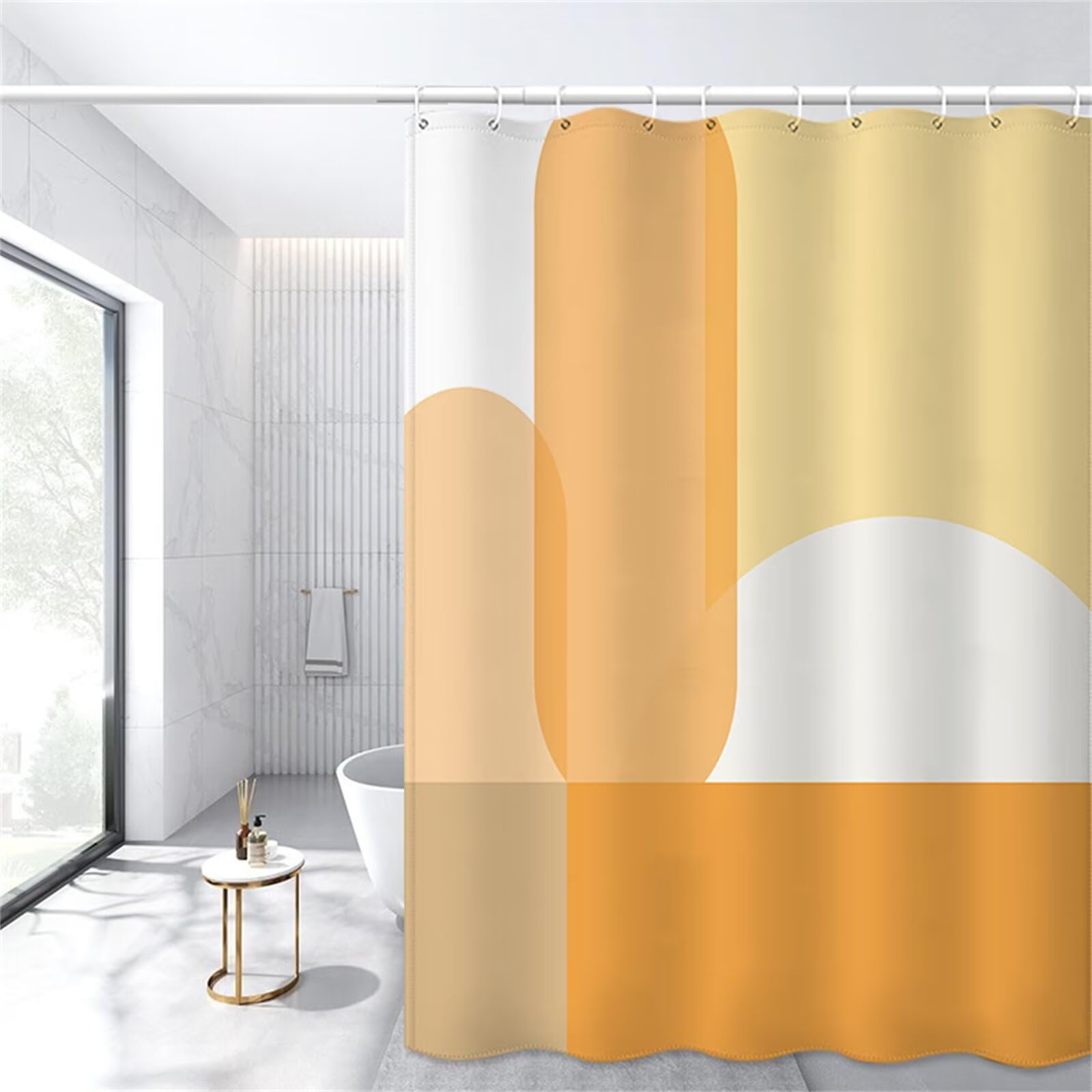 幅240×丈200cm シャワーカーテン　1枚 Amazon｜シャワーカーテン 防カビ 防水 幅240 x 丈200cm オレンジ色の