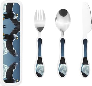 Eagle under the stars Children's three-piece knife, fork and spoon set, made of plastic PP and 430 stainless steel, portable