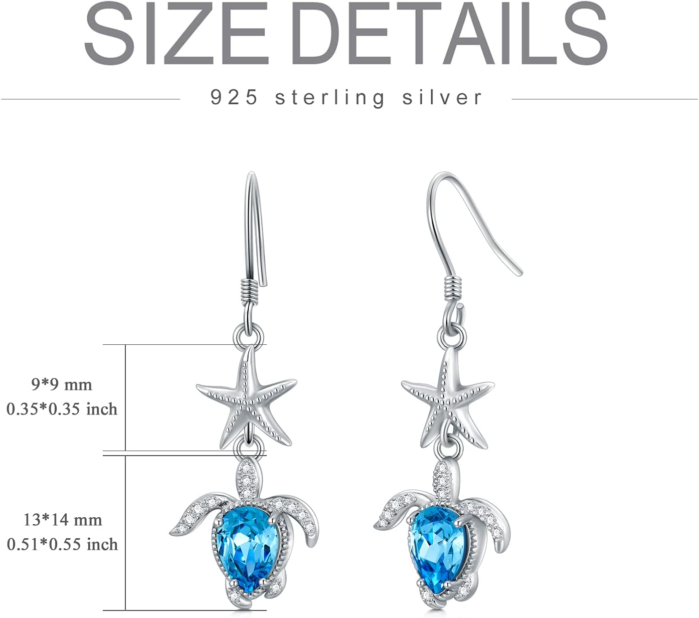 925 Sterling Silver Sea Turtle/Owl Dangle Drop Earrings with Crystals from Austria Animal Jewelry for Women