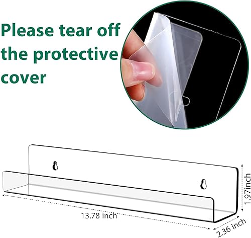 Miniatura 3 de Blulu Paquete de 8 estantes flotantes de acrílico de 14 pulgadas montado en la pared, estante acrílico invisible para sala de estar, oficina,